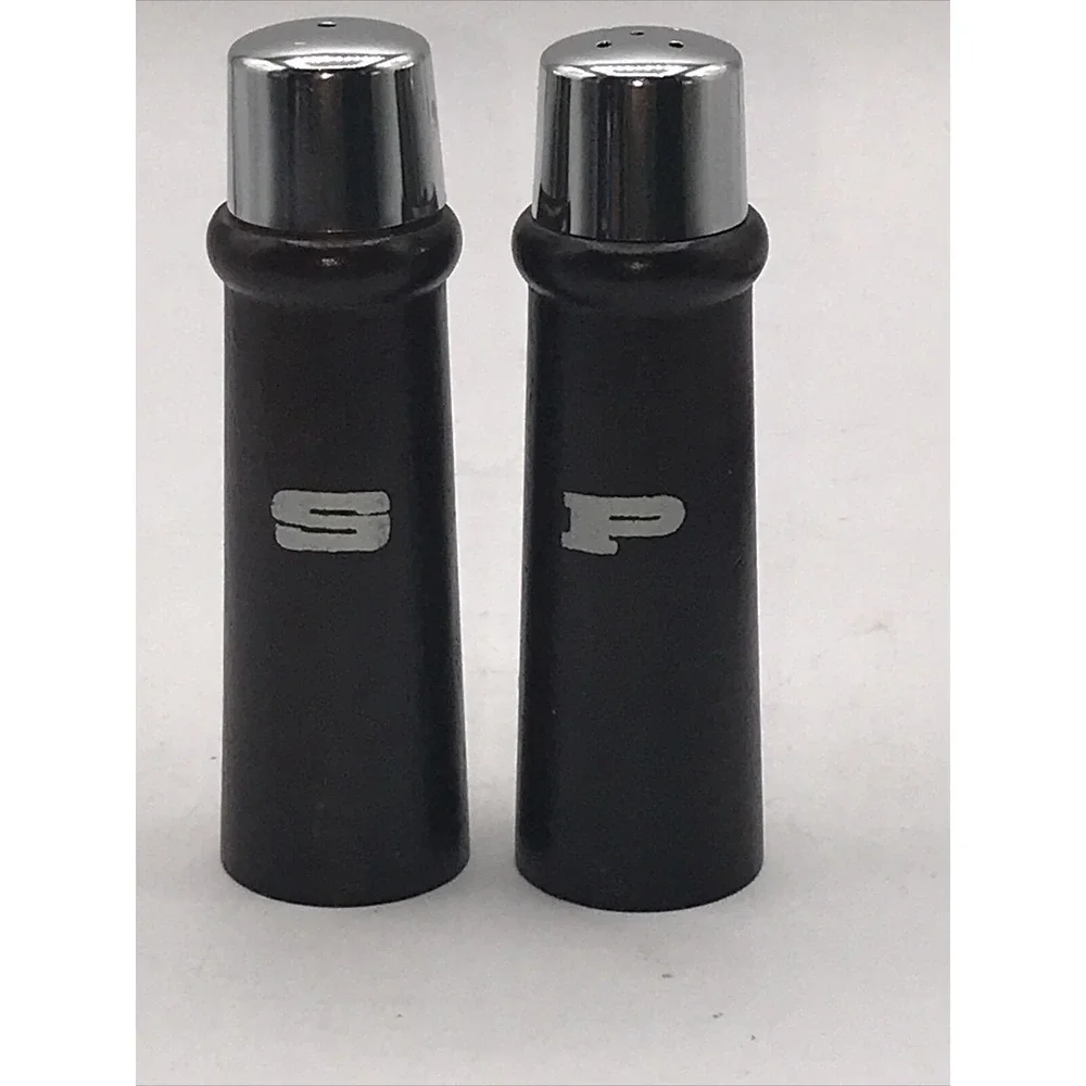 Dark Wood Column Metal‎ Cap Salt and Pepper Shakers Japan & SALAD SPOONS